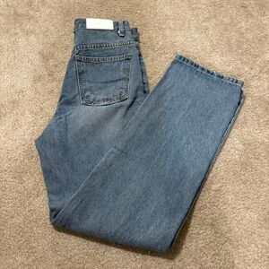 High Waisted Straight Leg Blue Denim Jeans